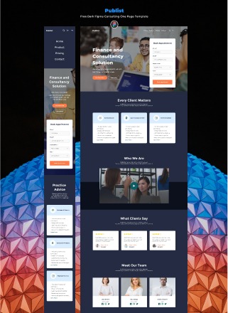 Publist - Free Figma Consulting Dark One Page Template